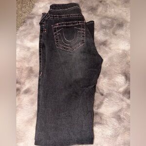 True Religion Black Boot Cut Jeans with Pink Stitching